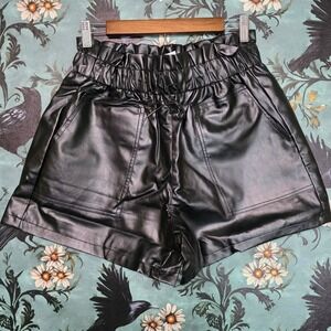 Ramisu Faux Leather Shorts Black Paperbag High Waist Elastic Drawstring XL